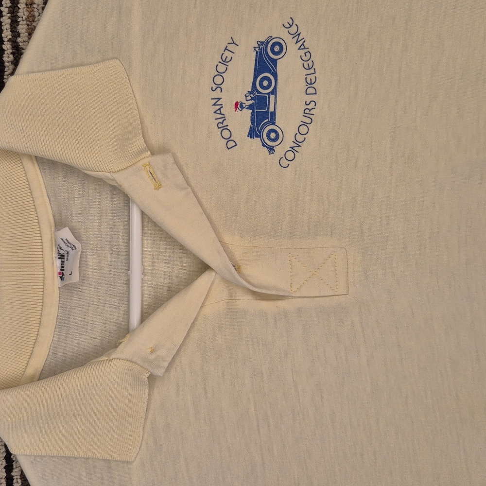 DORIAN SOCIETY Pastel Yellow Cotton Blend USA Large Mens‎ Polo Shirt VTG RARE